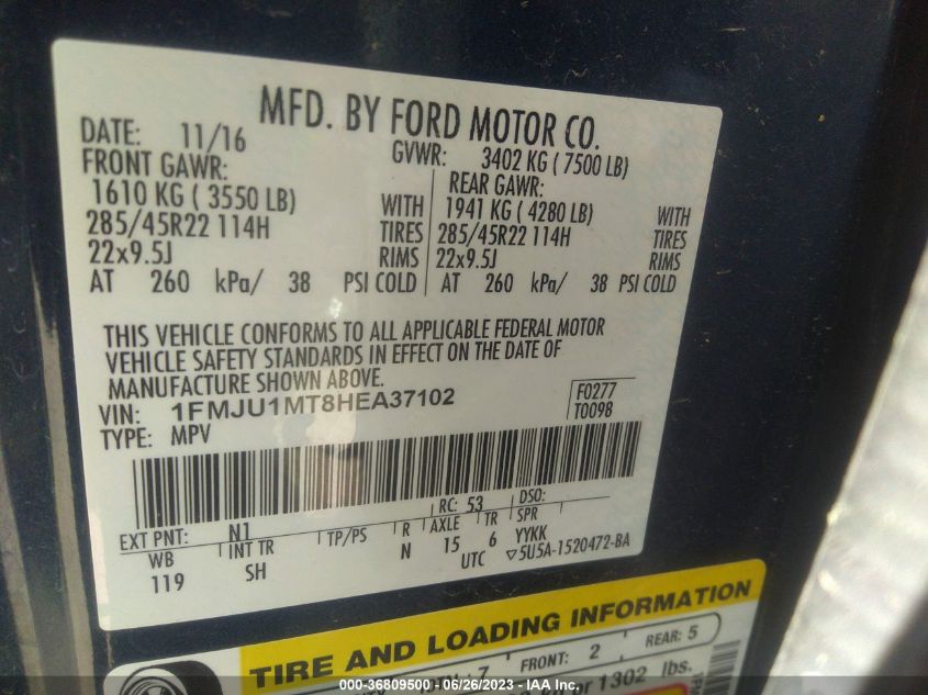 2017 FORD EXPEDITION PLATINUM - 1FMJU1MT8HEA37102