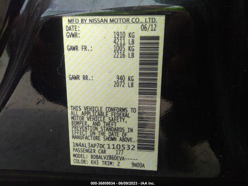 2013 NISSAN ALTIMA 2.5/S/SV/SL - 1N4AL3AP7DC110532
