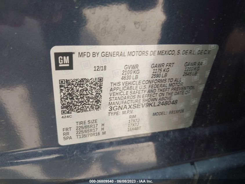 2019 CHEVROLET EQUINOX LS - 3GNAXSEV9KL248048