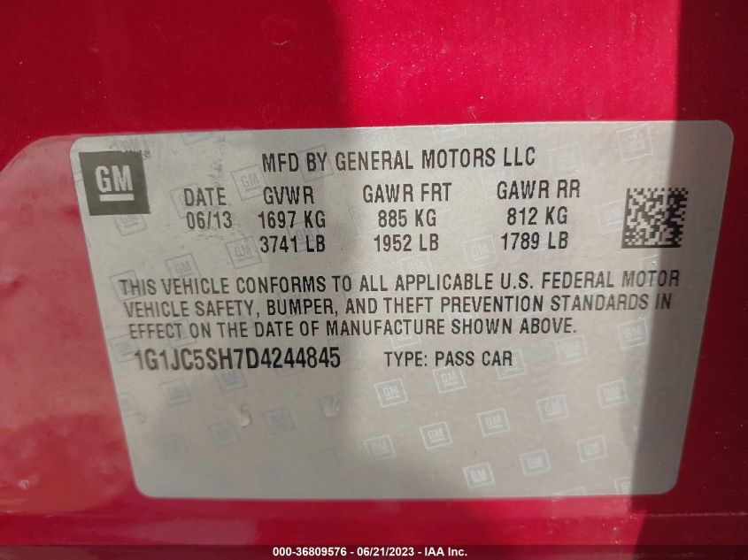 2013 CHEVROLET SONIC LT - 1G1JC5SH7D4244845