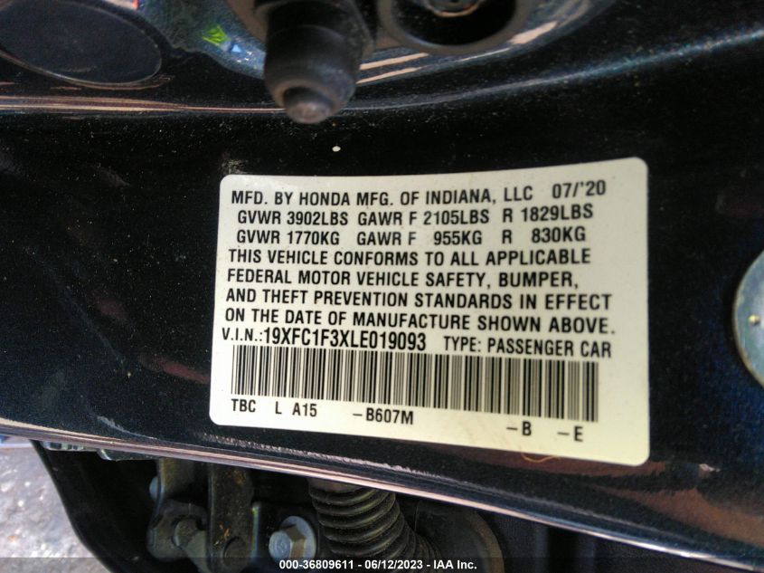 2020 HONDA CIVIC EX - 19XFC1F3XLE019093