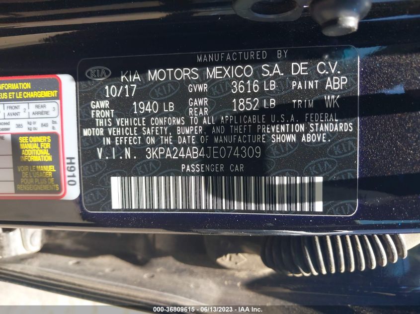 2018 KIA RIO S - 3KPA24AB4JE074309