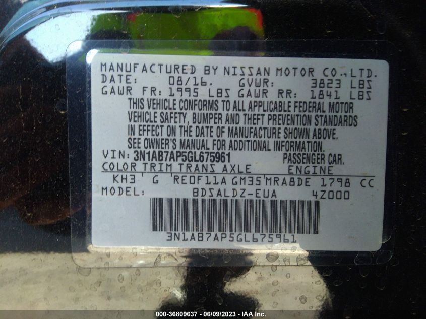 2016 NISSAN SENTRA SV - 3N1AB7AP5GL675961