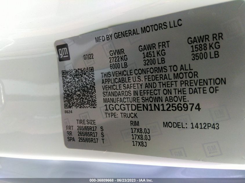 2022 CHEVROLET COLORADO 4WD Z71 - 1GCGTDEN1N1256974