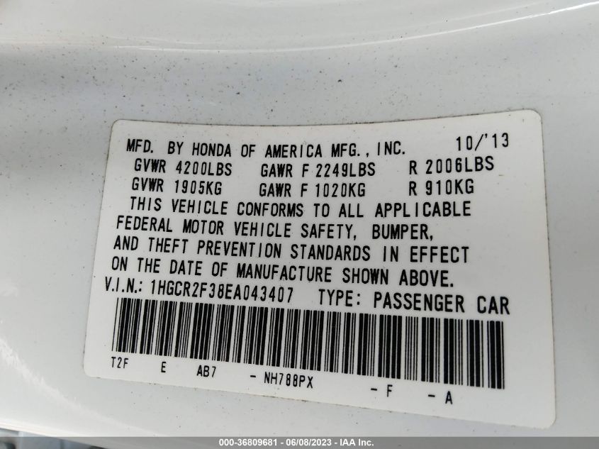 2014 HONDA ACCORD SEDAN LX - 1HGCR2F38EA043407