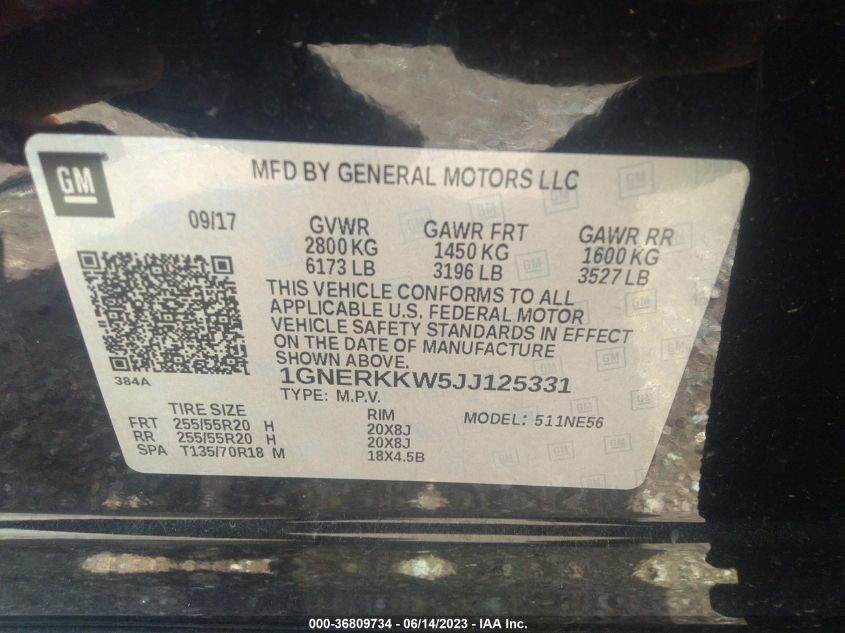 2018 CHEVROLET TRAVERSE PREMIER - 1GNERKKW5JJ125331