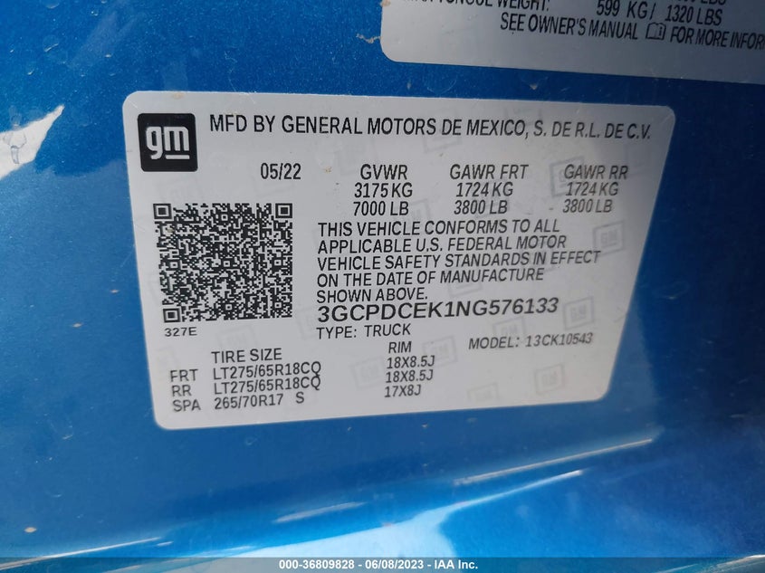 VIN 3GCPDCEK1NG576133 2022 CHEVROLET SILVERADO 1500 CUSTOM TRAIL BOSS
