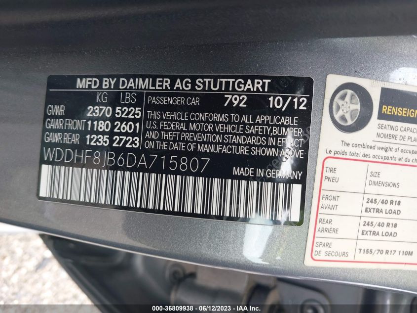 2013 MERCEDES-BENZ E-CLASS E 350 - WDDHF8JB6DA715807