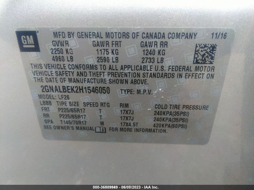 2017 CHEVROLET EQUINOX LS - 2GNALBEK2H1546050