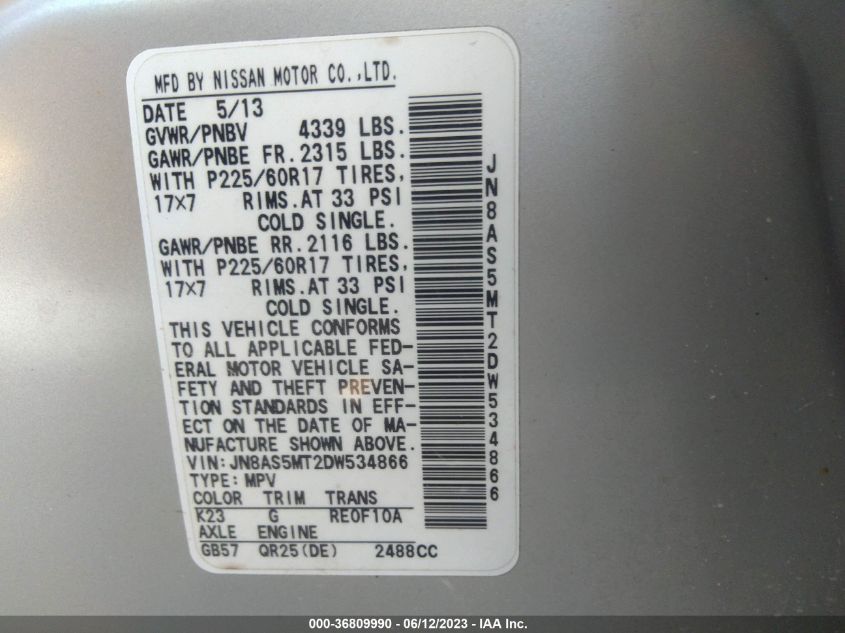 2013 NISSAN ROGUE SV - JN8AS5MT2DW534866