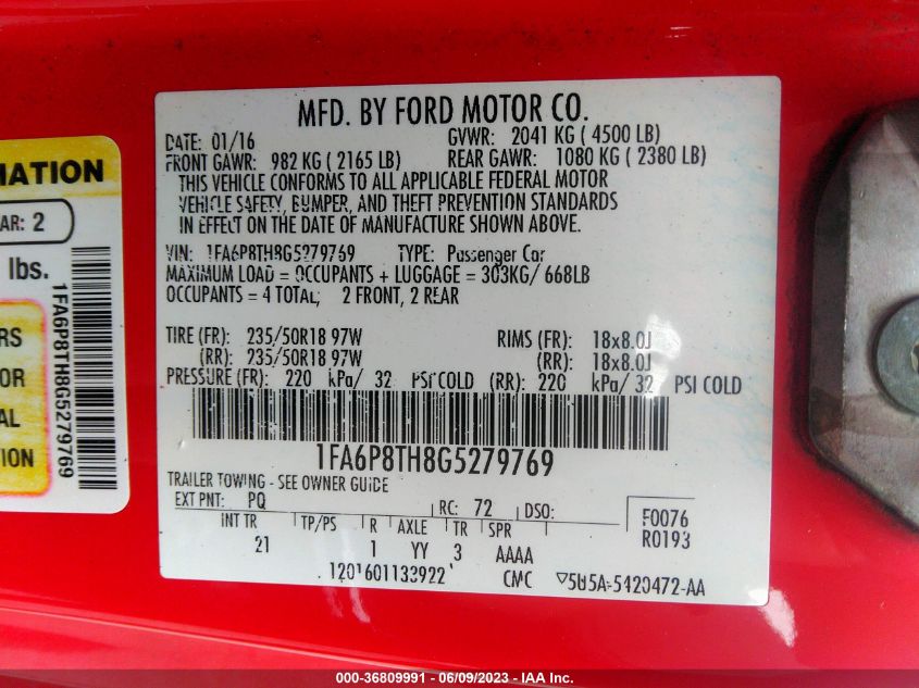 2016 FORD MUSTANG ECOBOOST - 1FA6P8TH8G5279769