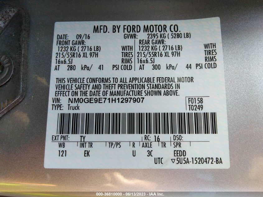 2017 FORD TRANSIT CONNECT WAGON XL NM0GE9E71H1297907