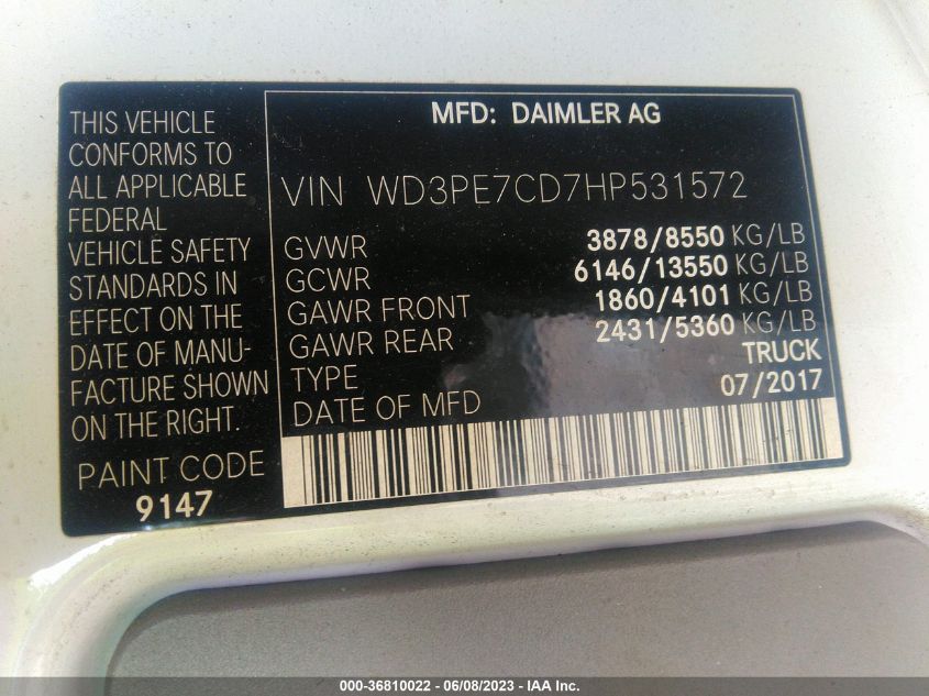 2017 MERCEDES-BENZ SPRINTER CARGO VAN - WD3PE7CD7HP531572