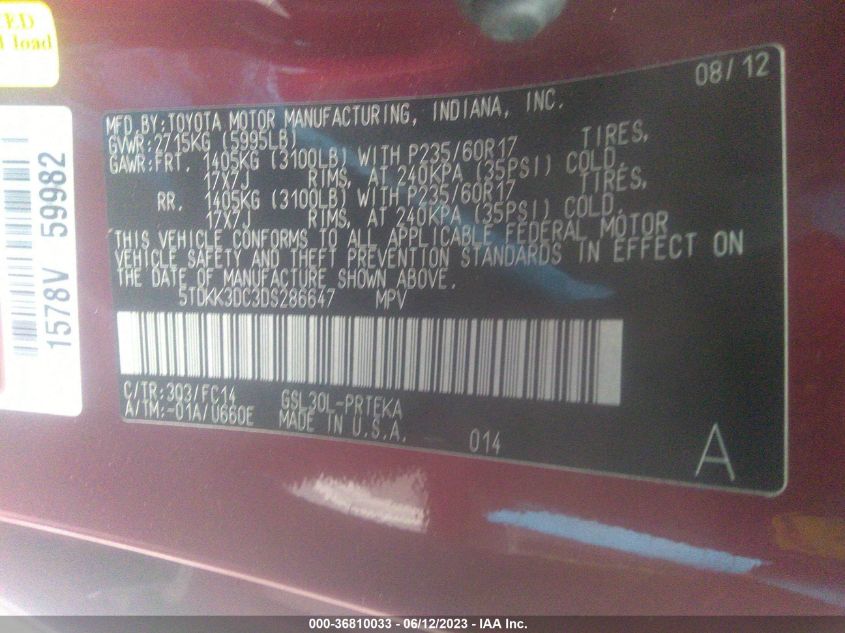2013 TOYOTA SIENNA LE - 5TDKK3DC3DS286647