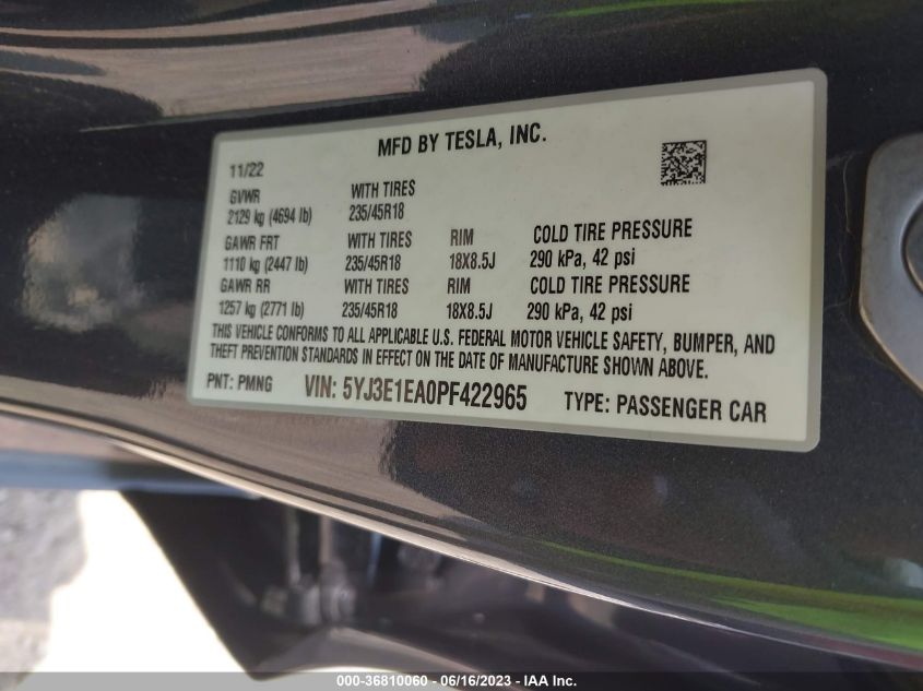 2023 TESLA MODEL 3 - 5YJ3E1EA0PF422965