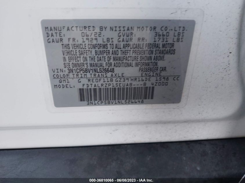 2022 NISSAN KICKS S - 3N1CP5BV1NL526648