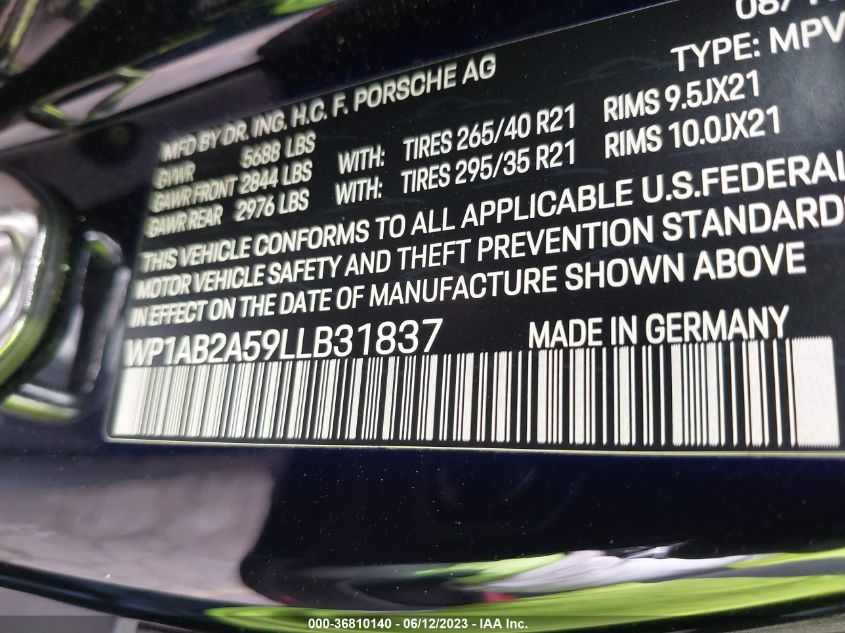2020 PORSCHE MACAN S - WP1AB2A59LLB31837