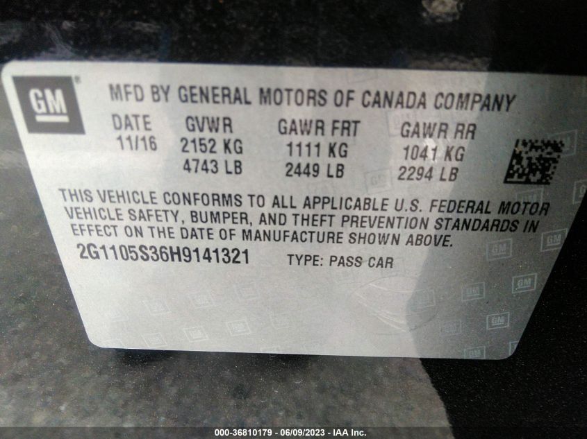 2017 CHEVROLET IMPALA LT - 2G1105S36H9141321