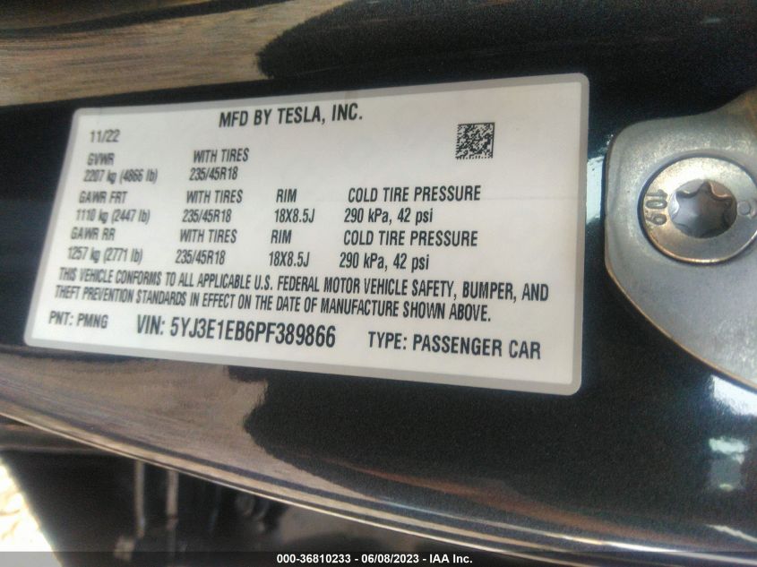 2023 TESLA MODEL 3 - 5YJ3E1EB6PF389866