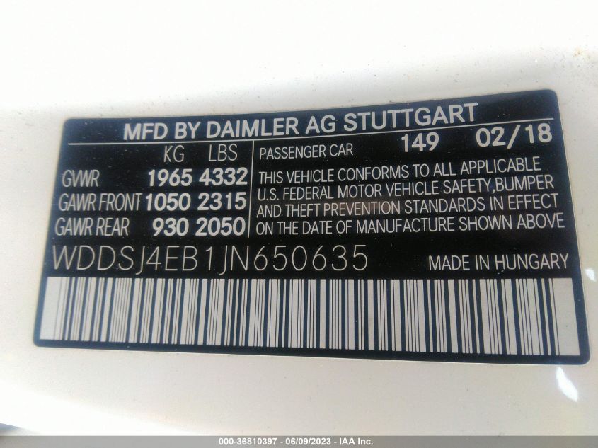 2018 MERCEDES-BENZ CLA 250 - WDDSJ4EB1JN650635