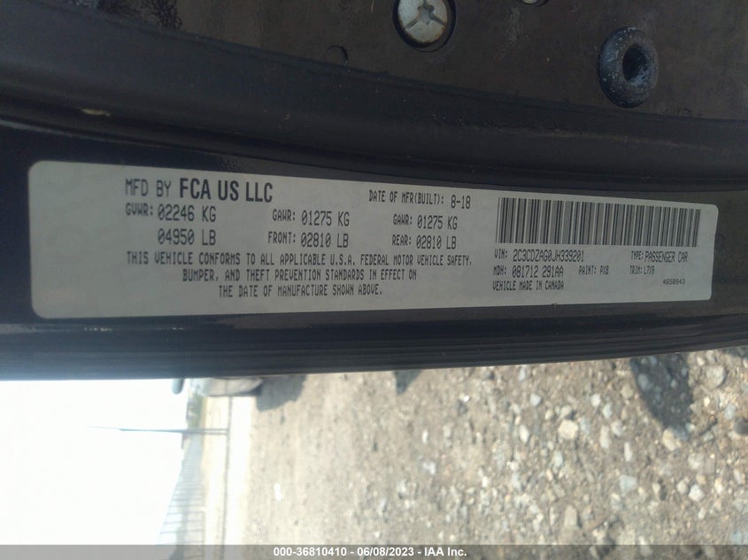VIN 2C3CDZAG0JH339201 2018 DODGE CHALLENGER SXT