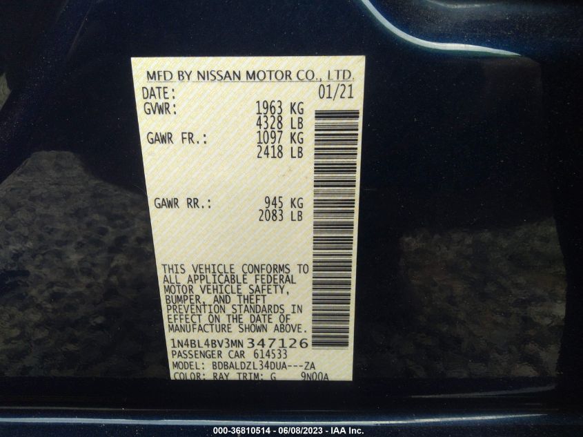 2021 NISSAN ALTIMA 2.5 S - 1N4BL4BV3MN347126