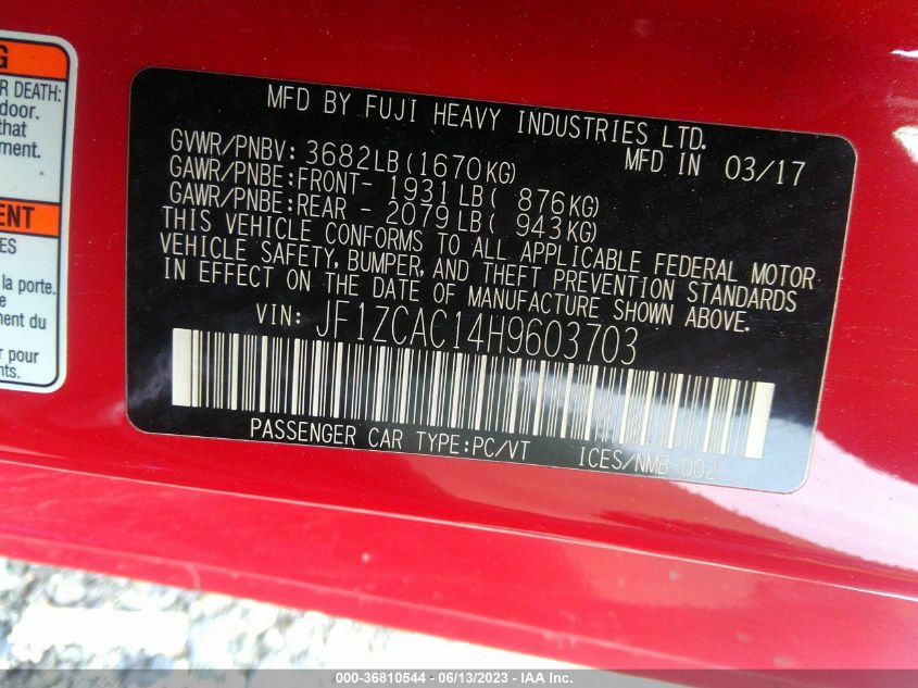 2017 SUBARU BRZ LIMITED - JF1ZCAC14H9603703