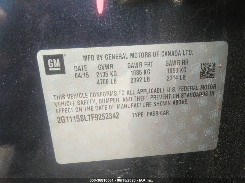2015 CHEVROLET IMPALA LT - 2G1115SL7F9252342