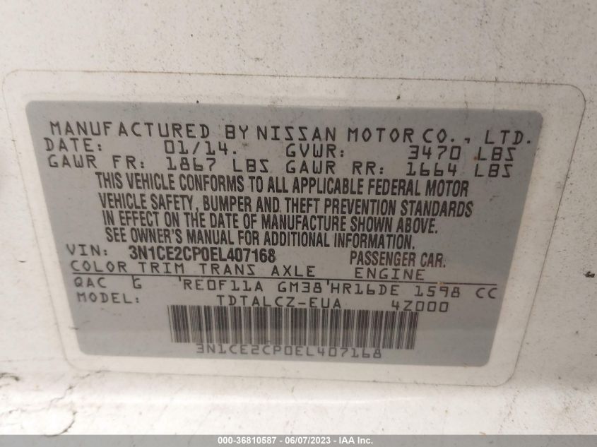 2014 NISSAN VERSA NOTE S PLUS - 3N1CE2CP0EL407168