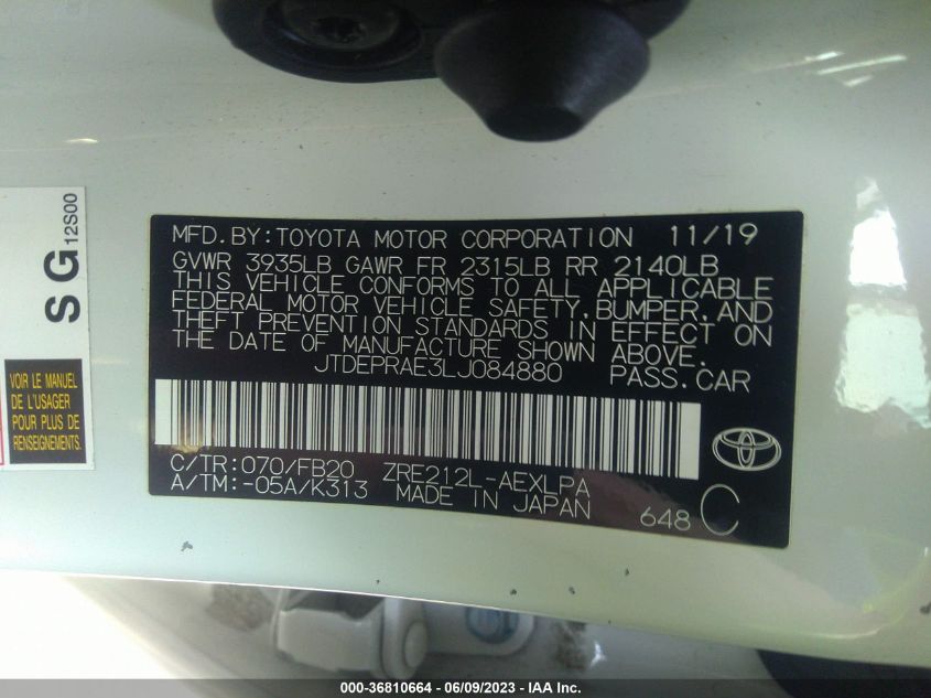 2020 TOYOTA COROLLA LE - JTDEPRAE3LJ084880