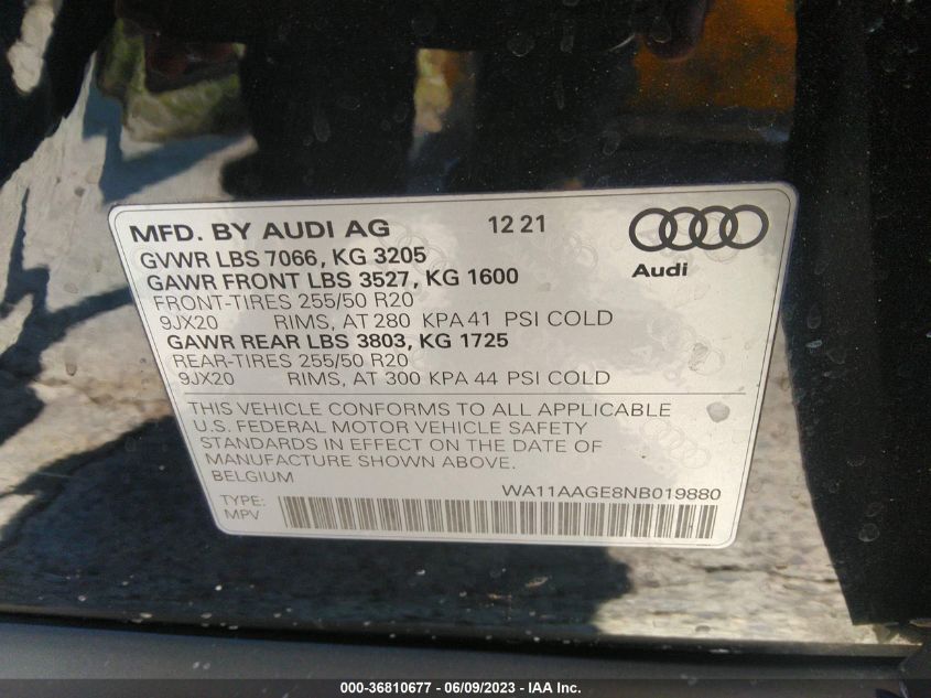 2022 AUDI E-TRON SPORTBACK S LINE PREMIUM - WA11AAGE8NB019880