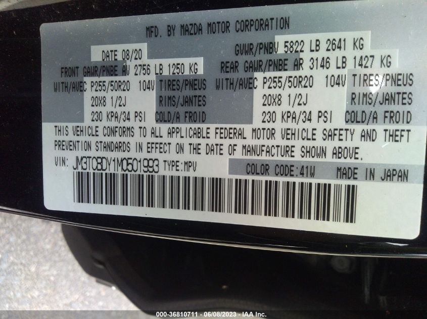2021 MAZDA CX-9 GRAND TOURING - JM3TCBDY1M0501993