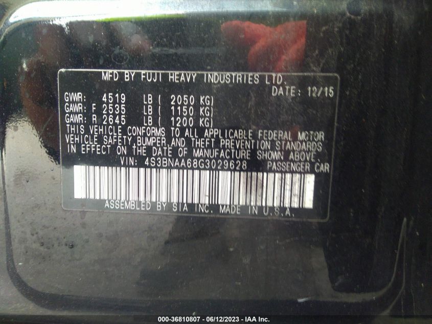 2016 SUBARU LEGACY 2.5I - 4S3BNAA68G3029628