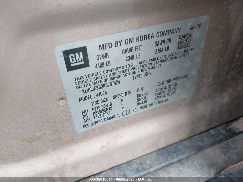 2019 BUICK ENCORE PREFERRED - KL4CJESB3KB707424