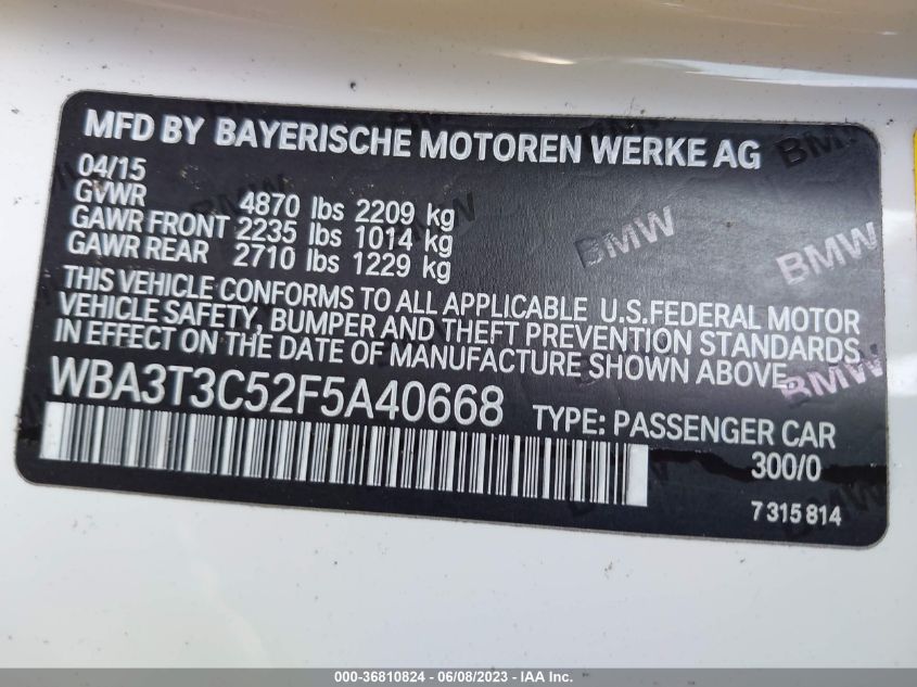 2015 BMW 4 SERIES 435I - WBA3T3C52F5A40668