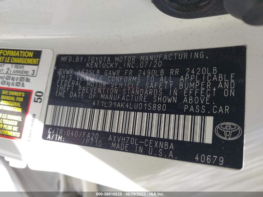 2020 TOYOTA CAMRY LE - 4T1L31AK4L4015880