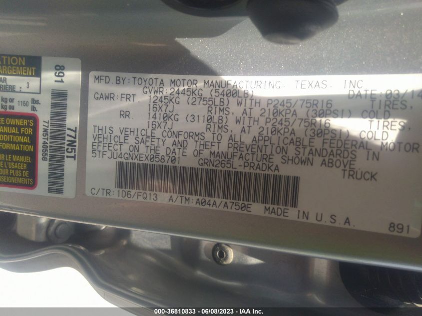 2014 TOYOTA TACOMA PRERUNNER - 5TFJU4GNXEX058701