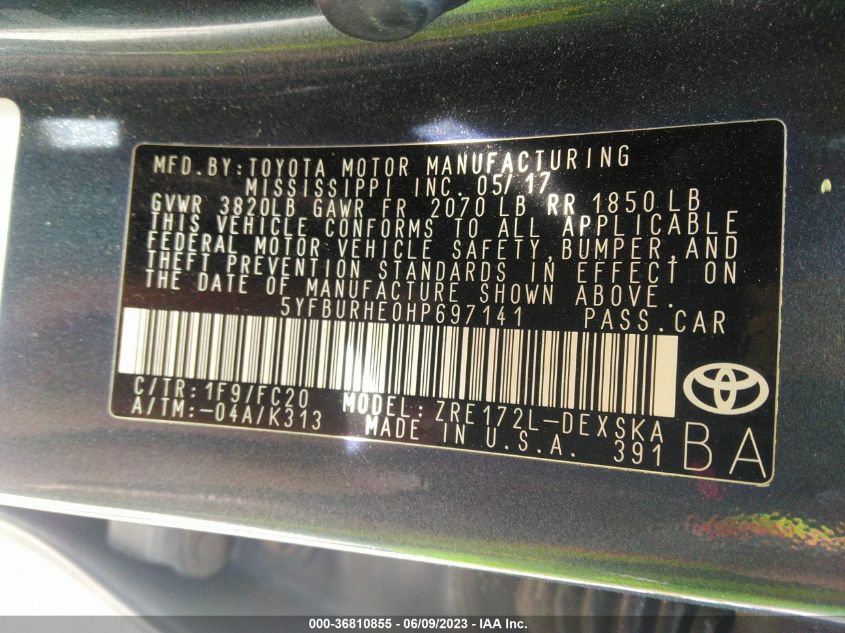 2017 TOYOTA COROLLA L/LE/XLE/SE/XSE - 5YFBURHE0HP697141