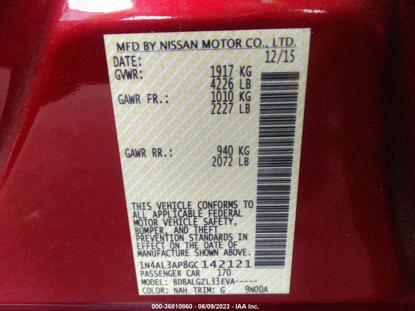 2016 NISSAN ALTIMA 2.5 S - 1N4AL3AP8GC142121