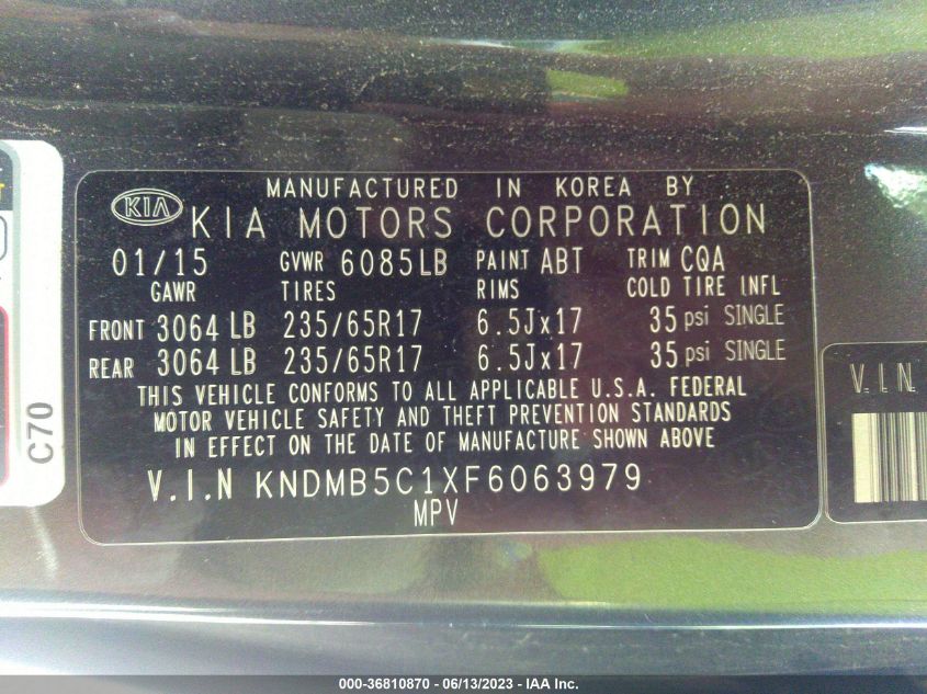 2015 KIA SEDONA LX - KNDMB5C1XF6063979