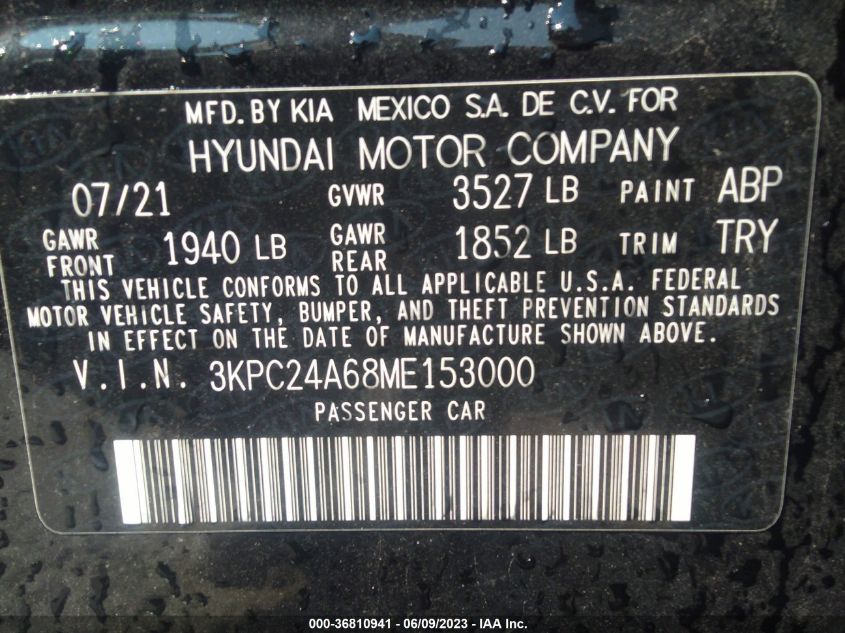 2021 HYUNDAI ACCENT SE/SEL - 3KPC24A68ME153000