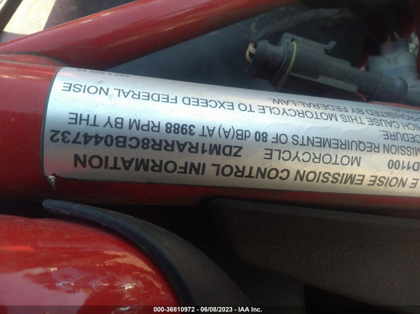 2012 DUCATI MONSTER 1110 ZDM1RARR8CB044732