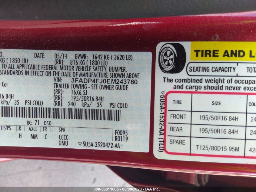 2014 FORD FIESTA TITANIUM - 3FADP4FJ0EM243760