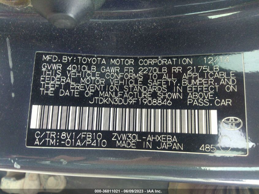 2015 TOYOTA PRIUS FOUR - JTDKN3DU9F1908846