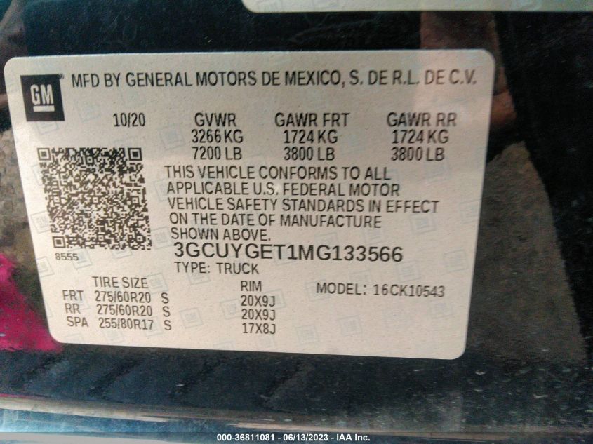 2021 CHEVROLET SILVERADO 1500 LTZ - 3GCUYGET1MG133566