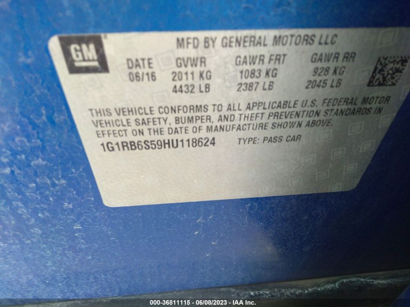 2017 CHEVROLET VOLT PREMIER - 1G1RB6S59HU118624