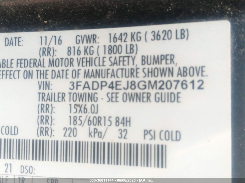 2016 FORD FIESTA SE - 3FADP4EJ8GM207612