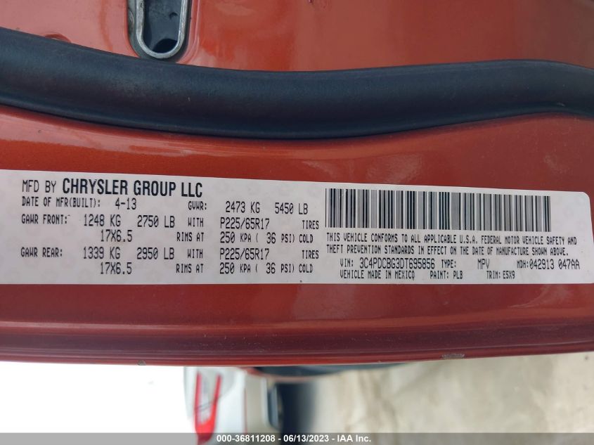 2013 DODGE JOURNEY SXT - 3C4PDCBG3DT695856