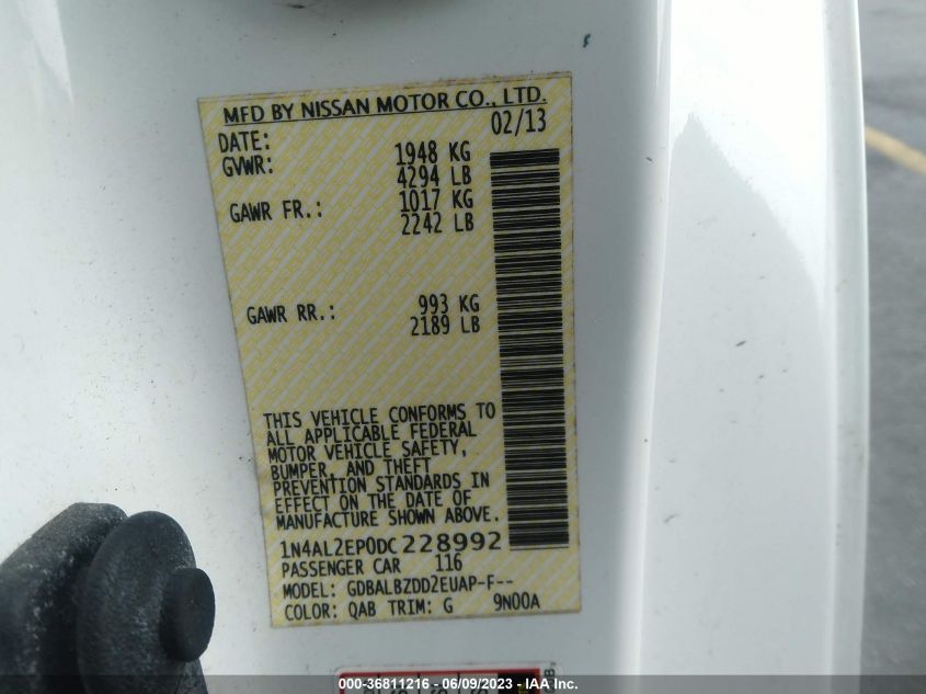 2013 NISSAN ALTIMA S - 1N4AL2EP0DC228992