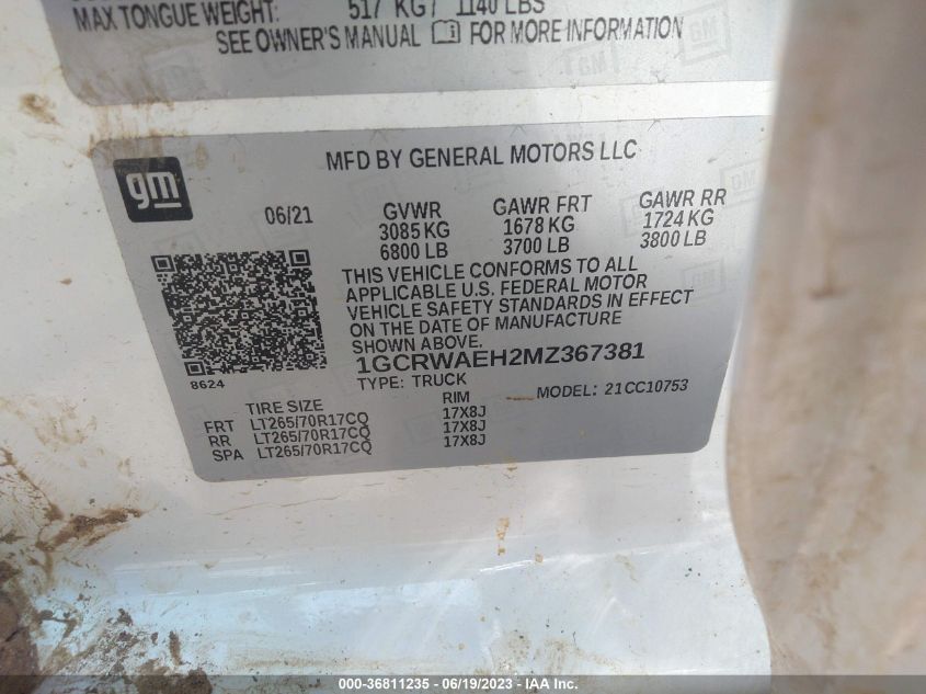 2021 CHEVROLET SILVERADO 1500 WORK TRUCK - 1GCRWAEH2MZ367381